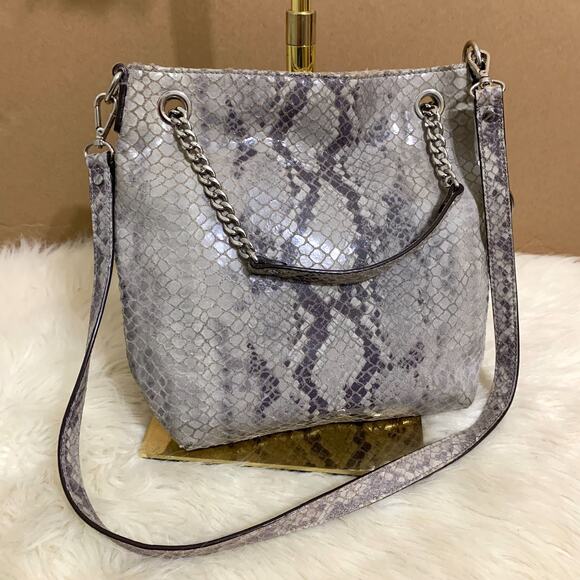 MICHAEL KORS JET SET Gray Python Leather North South Convertible Chain Hobo - Picture 3 of 16